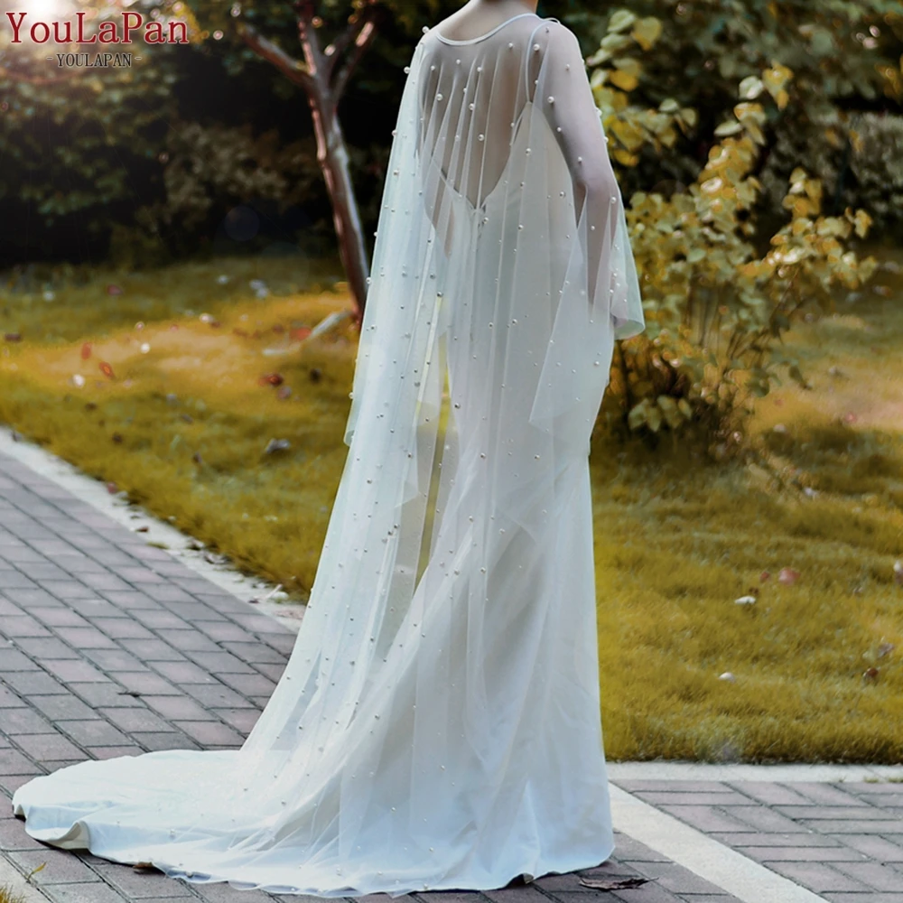 

YouLaPan VG50 Fashion Popular Ladies Banquet Party Cape Cathedral Pearl Veil Formal Dress Bridal Jacket White Wedding Dress, White/ivory