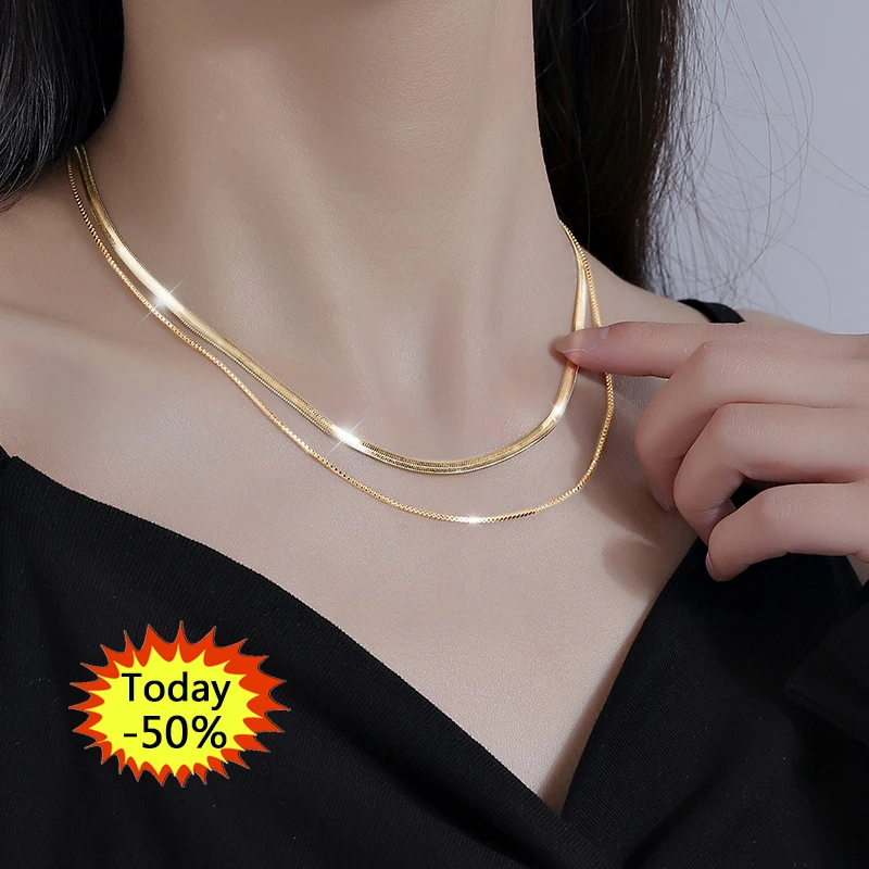 

2022 New Fashion Stainless Steel Jewelry Wholesale 2 Rows Snake Chain Necklace Trendy Jewelry Streetwear Dainty Necklace