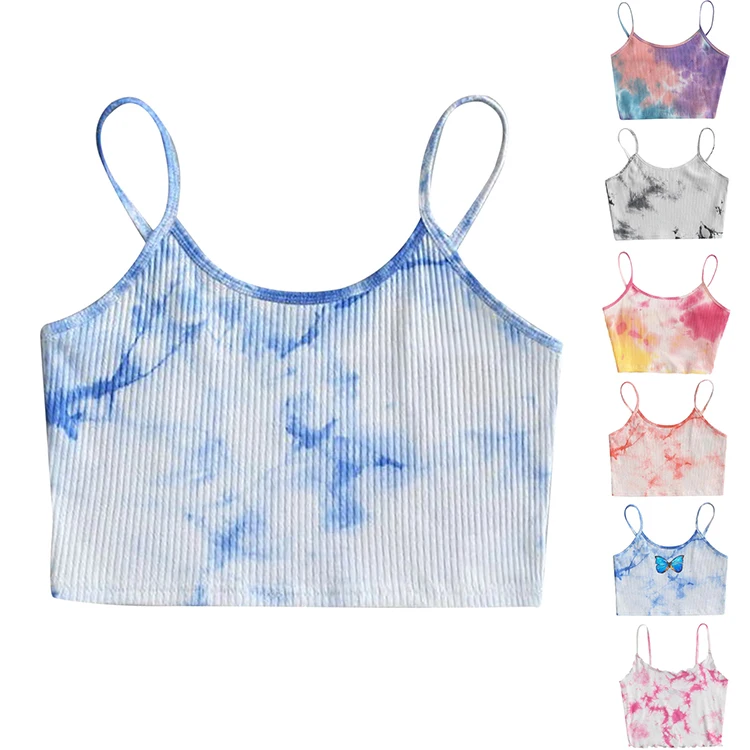 

Fashionable New Fashion Women Sexy Crop Tops Tie Dye Summer Ladies Casual Tank Tops Vest Sleeveless Strapless Halter Crop Top, Pictures showed