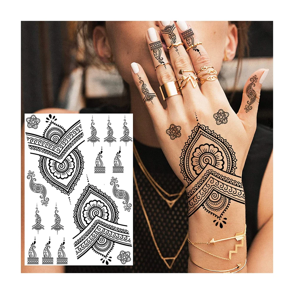 

Wholesale Gorgeous Women'S Sexy Black Full Hand Henna Tattoos Sticker Henna Designs Lace Hands Tattoo Stickers Temporary