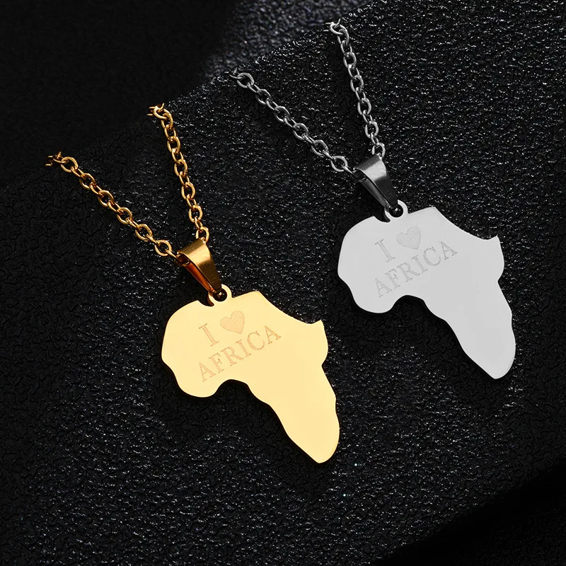 

Gold Color I LOVE AFRICA Map Pendant Necklaces for Women Girls Stainless Steel African Maps Necklace Jewelry Gifts (KSS345), Same as the picture