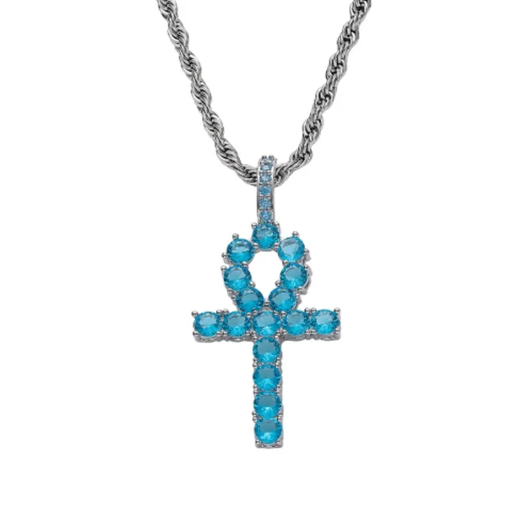 

Hiphop Gold Bling Jewelry Wholesale Diamond Tennis Pendant Cross Key Ankh Pendant Necklace