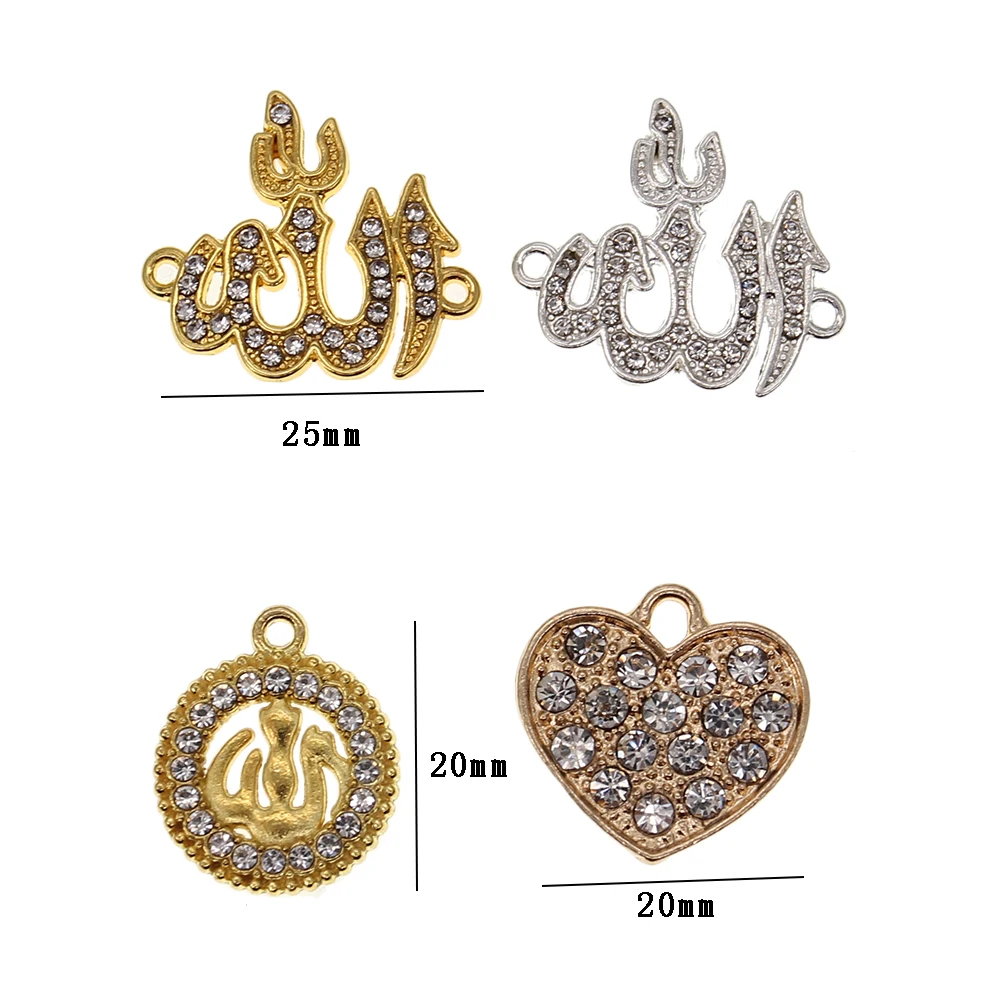 

Wholesale Small Fashion DIY Crystal Rhinestone Islamic Allah Love Heart Charms for Baby Pin /Necklace/Bracelet, Various, as your requsts