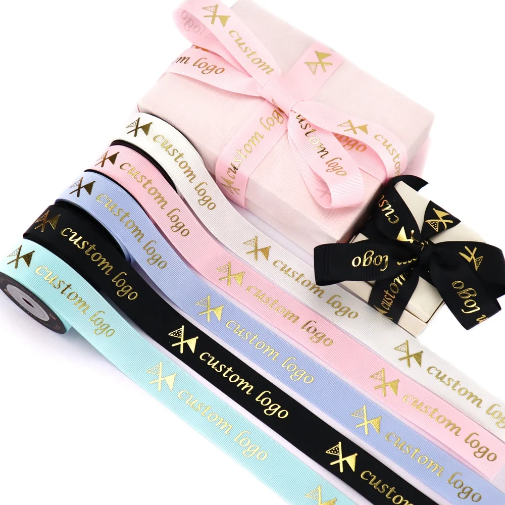 

Custom Ribbon Screen Printing Logo Brand Name Grosgrain Or Satin Ribbon