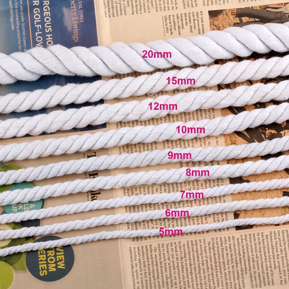 

[16]Wholesale 3 strand twisted cotton rope bleached white rope cotton string 5mm 7-8-12-20mm macrame cords customized