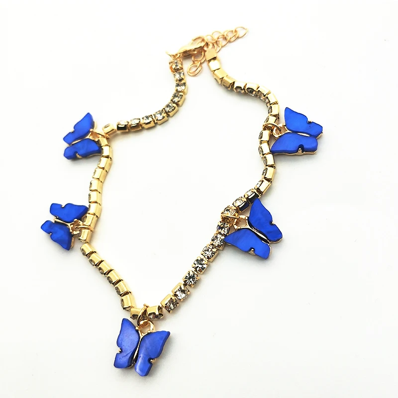

2020 Fashion Jewelry Handmade Rhinestone Butterfly Anklet For Girls, Red/bule/yellow/pink