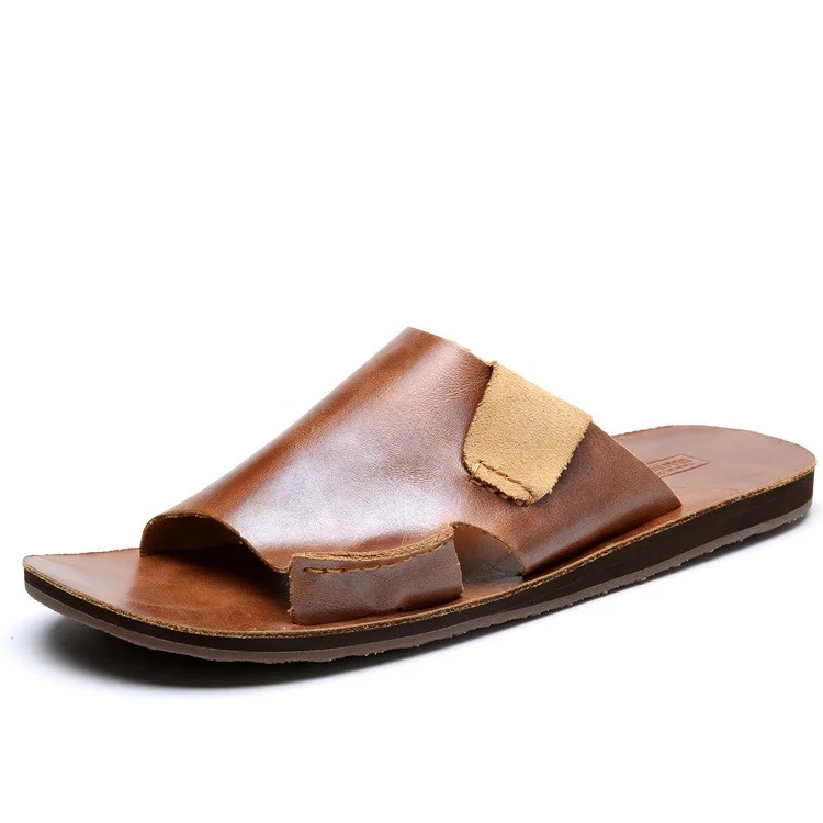 

Hot sale outdoors Imported top layer cowhide manual suture comfortable Soft sandals for men