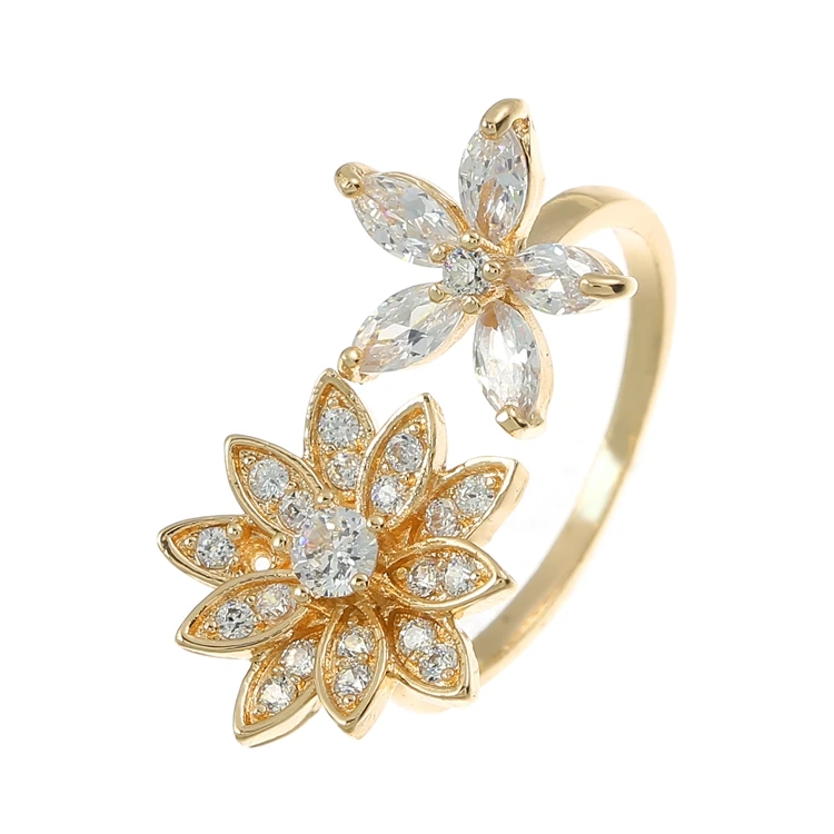 

New Cute Flower Wedding Rings Gold Plated Adjustable Rings Shiny Christmas Gifts
