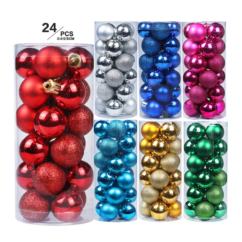 

New Year Party Decoration Gift 1 Box 24 Xmas Ball 4/6/8cm Christmas Tree Ornament Home Christmas Hanging Pendant Christmas Ball