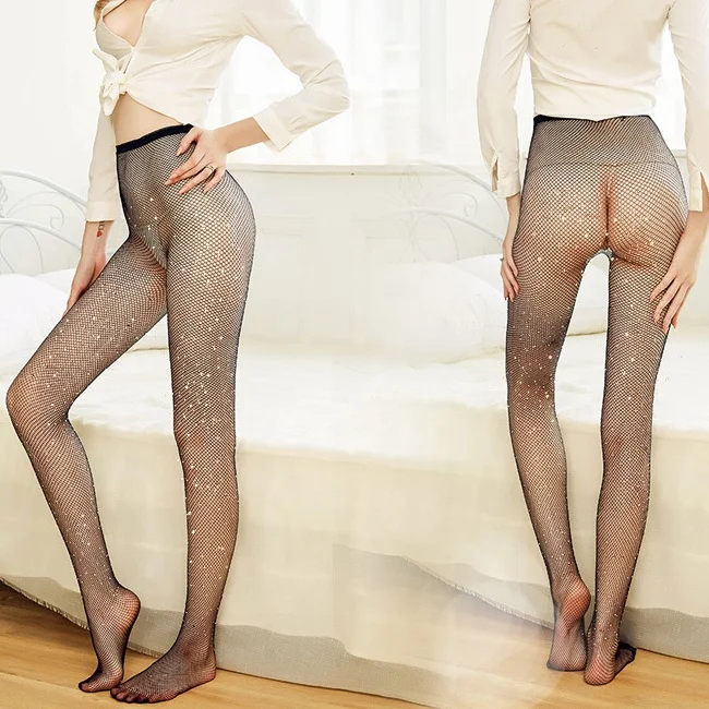 

sexy hot japan black skin toe seamless glitter glossy fishnet mesh girl lady pantyhose tight stocking with rhinestone for women