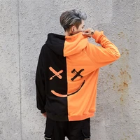 

2019 new fashion hip hop street custom smile print color stitching hoodie men's autumn clothes sports hoodie