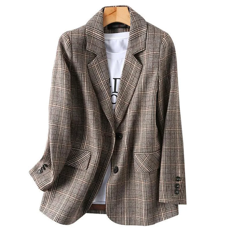 

Boutique Women's Lapel Collar Coat Long Sleeve Plaid Blazer Outerwear Clothing Formal Coats