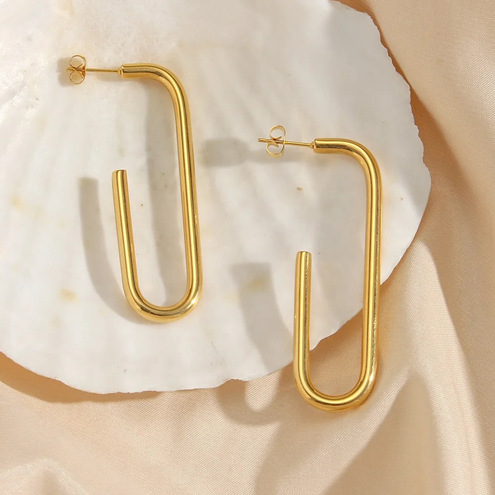 Simple Exaggerated Rectangular Big Hoop Earrings Gold Plated Stainless Steel Earrings Jewelry