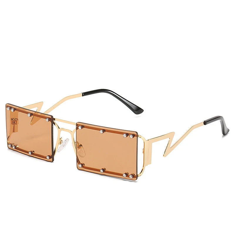 

Women Fashion Square Metal Frameless Sunglasses Ladies Sunshade Mirror Punk Retro Sunglasses, As the picture shows