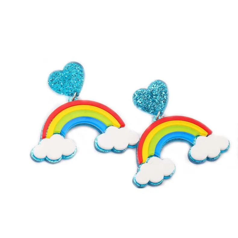 

Newest Earring Style Earring for Girls Heart Stud Resin Colored Rainbow Pendant Cute and Funny Earrings for Valentine's Day