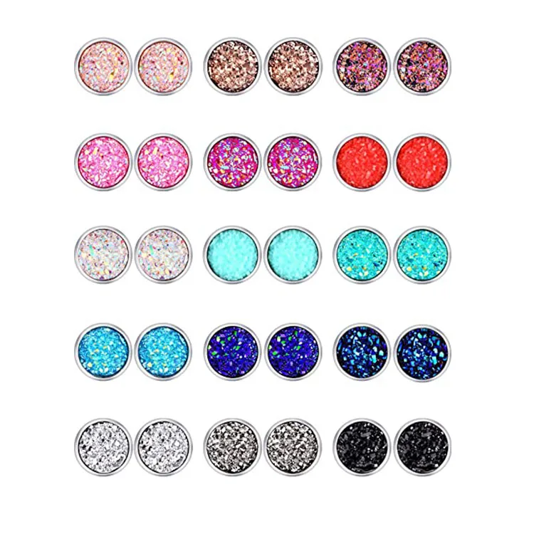 

Fashion Jewelry Shining Glitter Earings 14mm Stainless Steel Women Star Color Bling Crystal Druzy Stud Earrings for Girl, Picture show