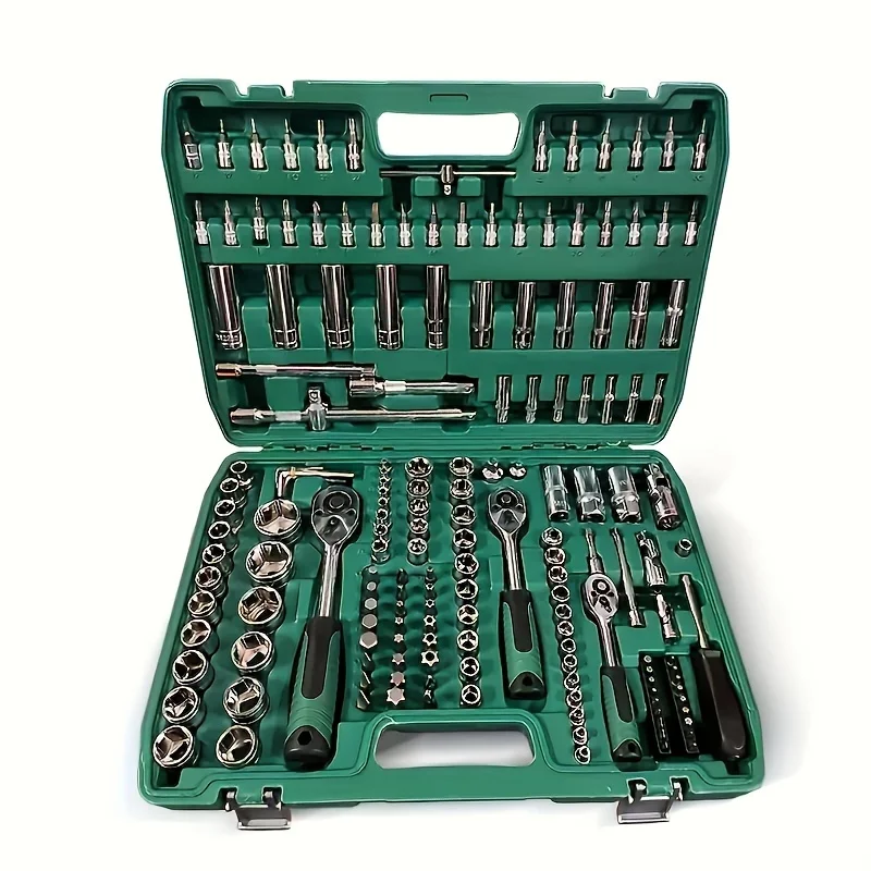 Professional 172-Piece Chrome-Plated Steel Auto Repair Tool Set OEM Uncharged Power Mode Hand Tools Kit Ratchets Hard Case