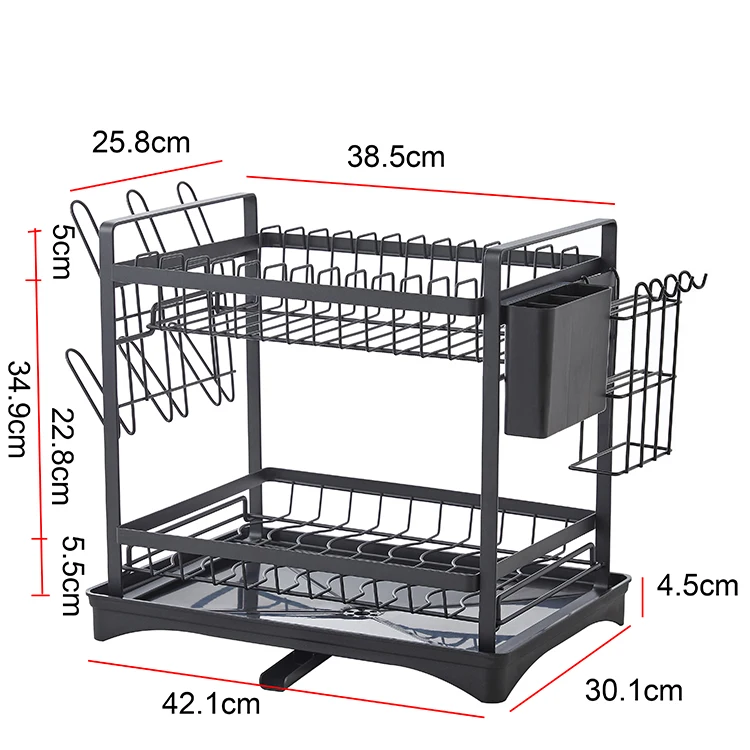 

2 Tiers 304 Stainless Steel Cutlery Dish Drying Rack For Kitchen Supplies Sink Storage Holder Counter Kitchen Organizer, White/black/grey