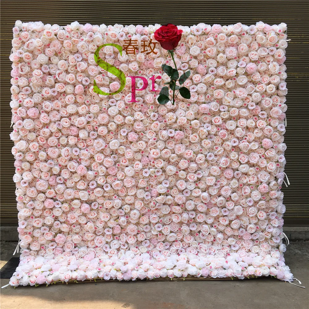 

SPR High demand export products artificial wedding decoration ROLL flower wall, White with green
