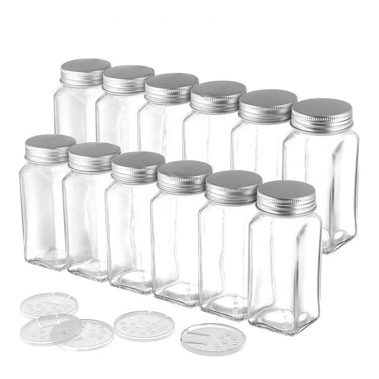 

Wholesale 4Oz 6Oz 8Oz Clear Square Glass Spice Jar For Salt Pepper Contain With lid Spice Jar, Transparent