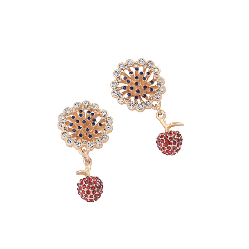 

ed00233c Simple Design Drop Earring For Women Cute Korean Crystal Glass Cherry Earring, Gold