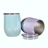 

(Sample )stainless steel tumbler 12 oz egg shape wine beer tumbler cups rainbow print double wall water bottle drinking cup