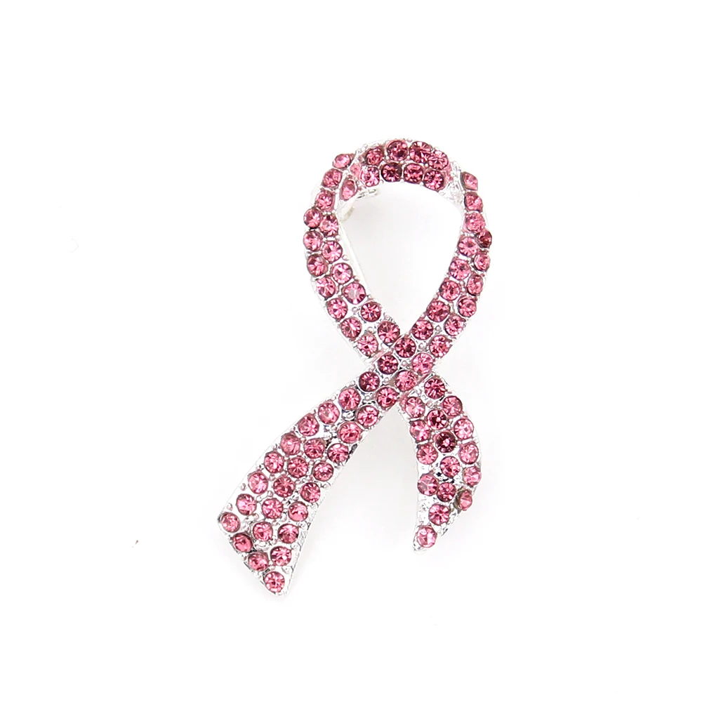 

Free shipping Pink Rhinestone Ribbon Brooch Pin Breast Cancer Awareness Brooches October