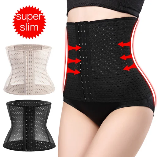 

Best selling 13 buckle hollow out breathable girdle belt female postpartum shapewear tummy invisible wrap waist trainer, Black/champagne