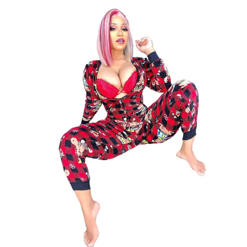 

New Hot Sale women pajamas Cute Long Pants Christmas Without Butt Flap Onesie For Woman