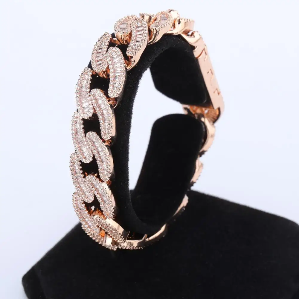 

Hip-hop Ice-cold Bling CZ Paved Rapper men women bracelet Jewelry Miami Silver Gold Cuban Chain Bracelet, Gold/silver//rose gold/rs