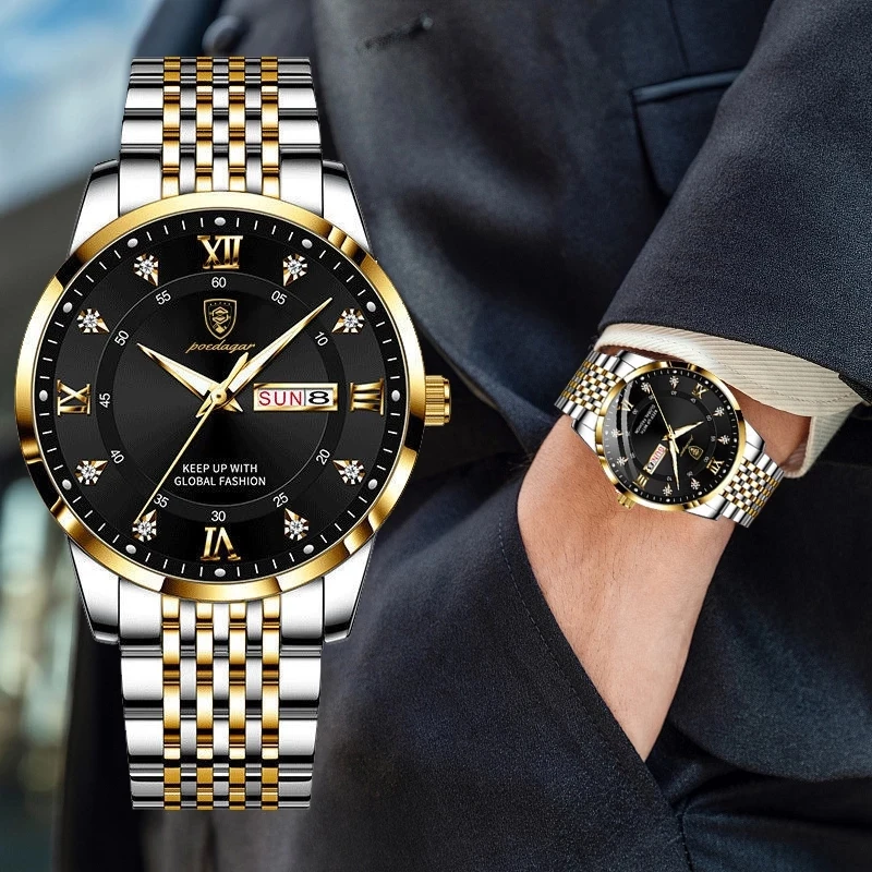 POEDAGAR Watch Men  Waterproof Luminous Quartz Stainless Steel Wristwatch Men's Business Casual Luxury Clock AliExpress Hot Sale