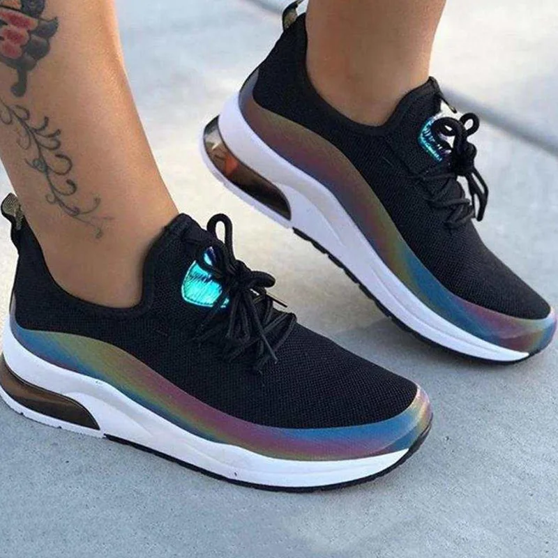 

Fashion Women Causal Running Shoes Breathable Light Reflective Mesh Sneakers Flat