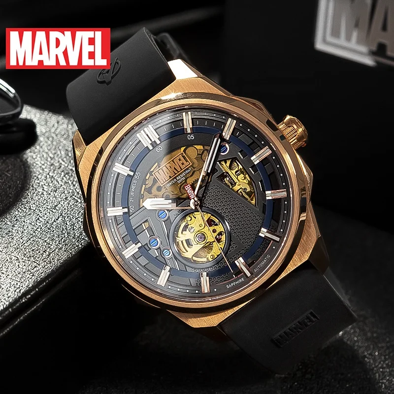 

Captain America Visible Gold Movement 316L SS Watches Men Luxury Brand Automatic Wristwatch