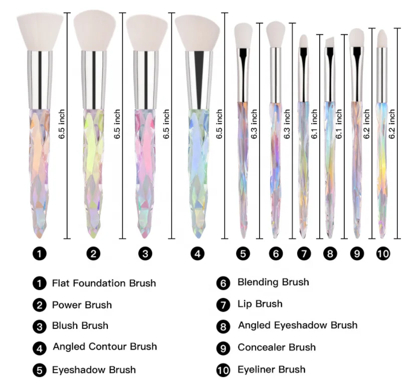 
Hot OEM 10pcs brushes makeup diamond crystal makeup brush 