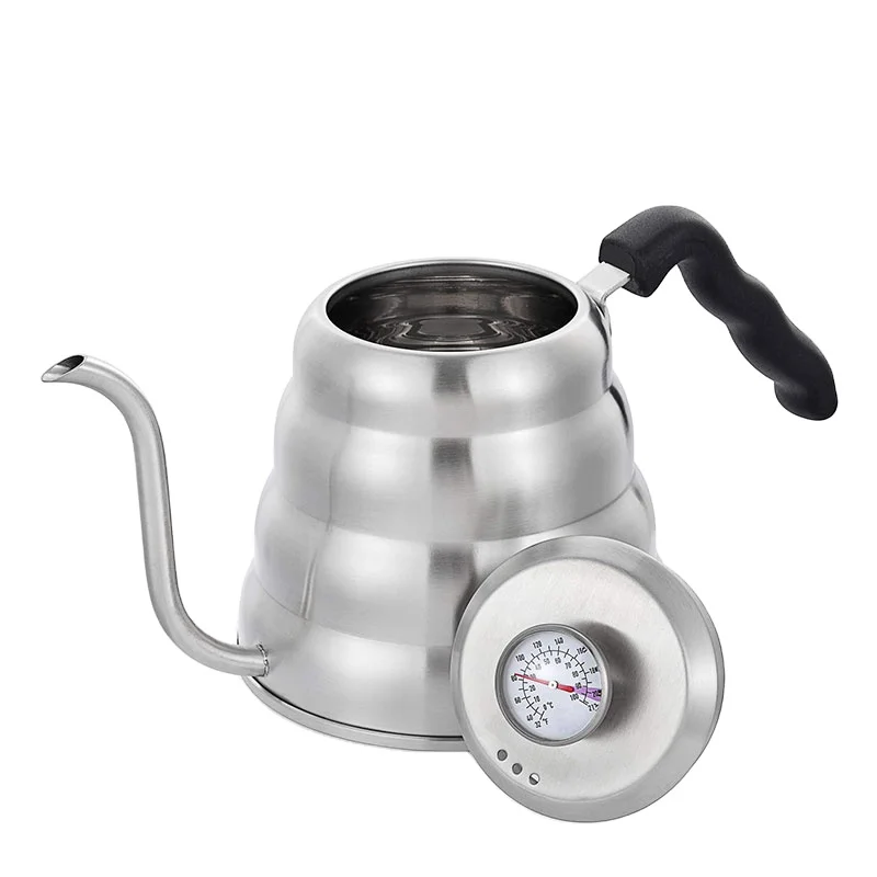 

For exact temperature with built in thermometer 40OZ 1.2 liter gooseneck pour over coffee kettle stainless steel, Silver