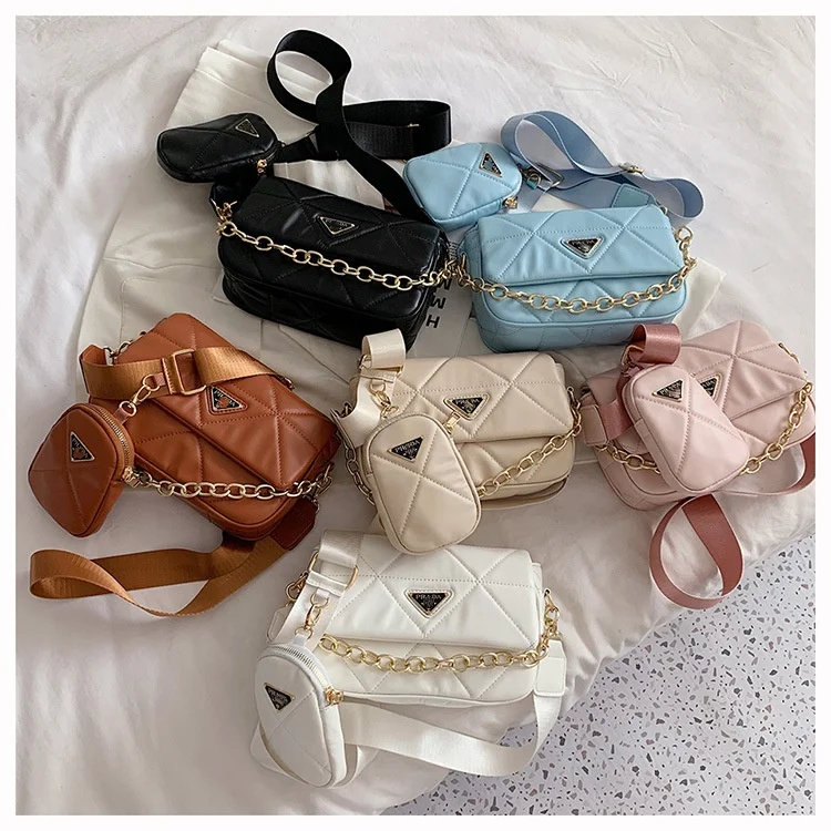 

New Trend Designer Women Pu Wide Shoulder Strap Crossbody Pra Purses And Ladies Handbags and Da wallet set, White/black/blue/pink/khaki/brown
