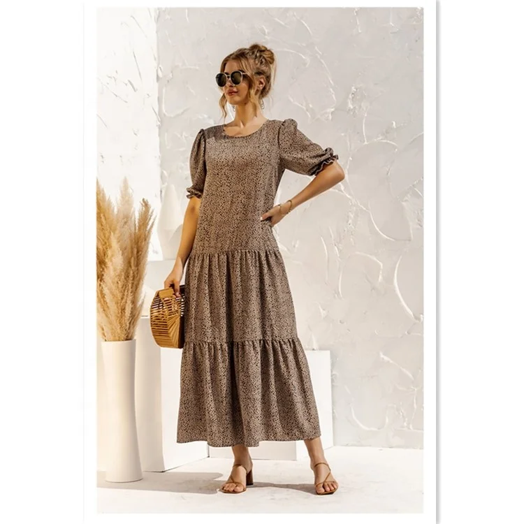 

New Arrival In Stock O Neck Printed Dusty Print Ruffles Hem womans Pregnat Elegant Long Summer Loose Dress