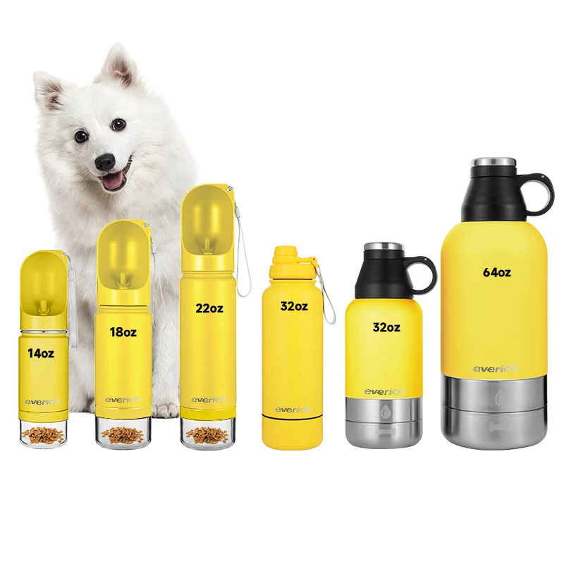 

2023 New Double Wall Vacuum Insulated Stainless Steel Travel Dog Water Bottle for Pets Dogs Cats Removable Pet Feeder Bowls
