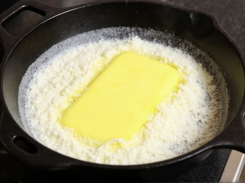 Butter and flour bubbling in cast iron skillet
