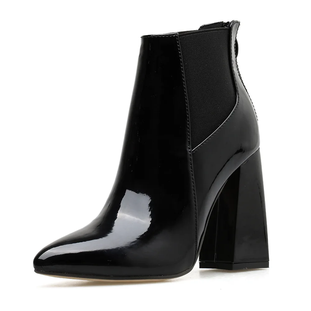 pointed black block heel boots