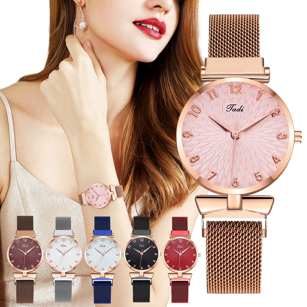 

2020 Hot Sale Lucky Flower Dial Lady Watch Women Quartz Luxury Wrist Watch Magnet Mesh Stainless Women Watches