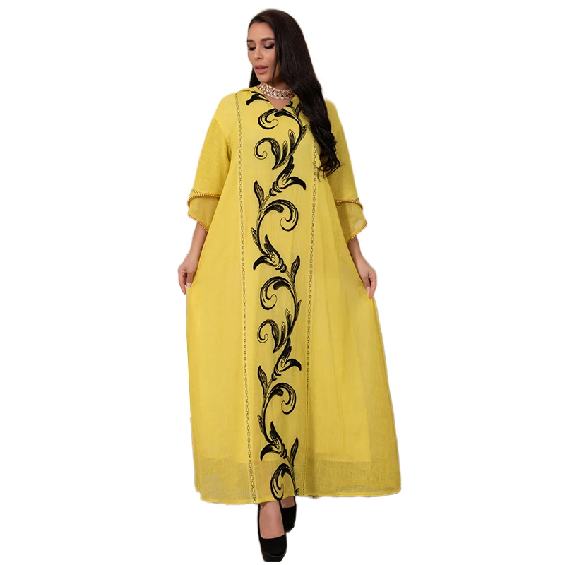 

Muslim Middle East Embroidered Robe Islamic Clothing Women Kaftan Ethnic Clothing