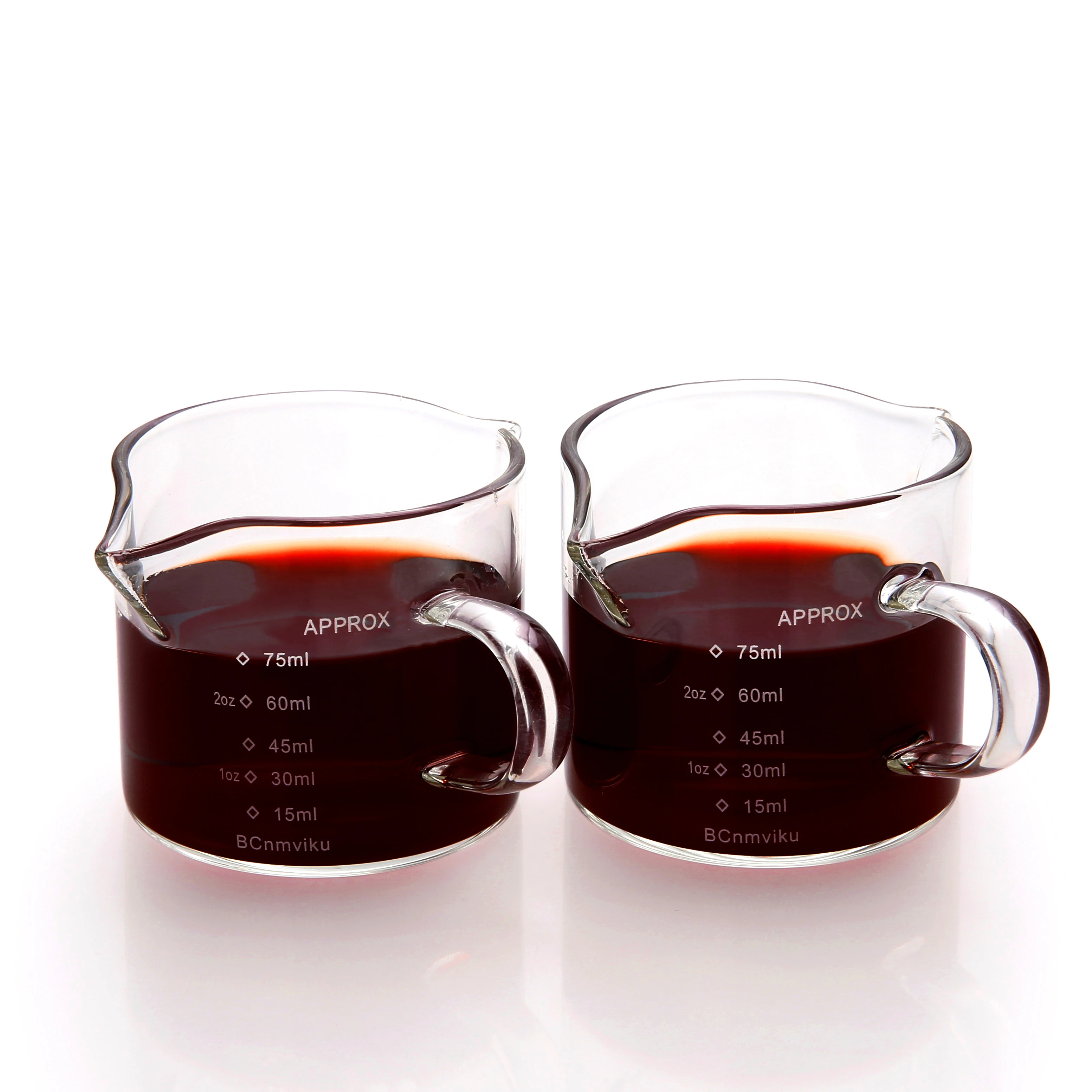 

BCnmviku Double Spouts Measuring Triple Pitcher Milk Cup 75ML Espresso Shot Glasses Parts Clear Glass Coffee Glass With Handle, Transparent