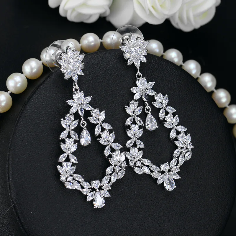 

2021 New arrival luxury wedding earrings and bridal earrings jewelry fashion big cubic zircon cz earrings women