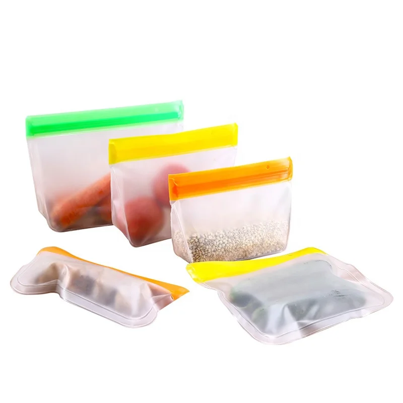 

High Quality Eco Biodegradable Three Zipper lock Leak proof Reusable Peva Food Lunch Snack Sandwich Storage Packing Bags, Orange, yellow, green