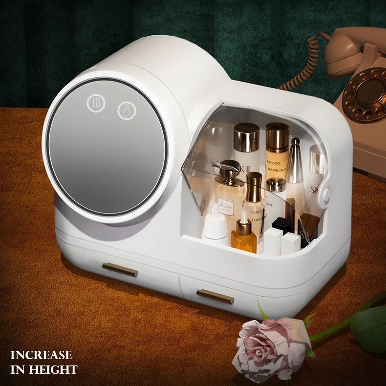 

New Arrival LED mirror cosmetics organizer storage vanity boxes Beauty Case makeup box