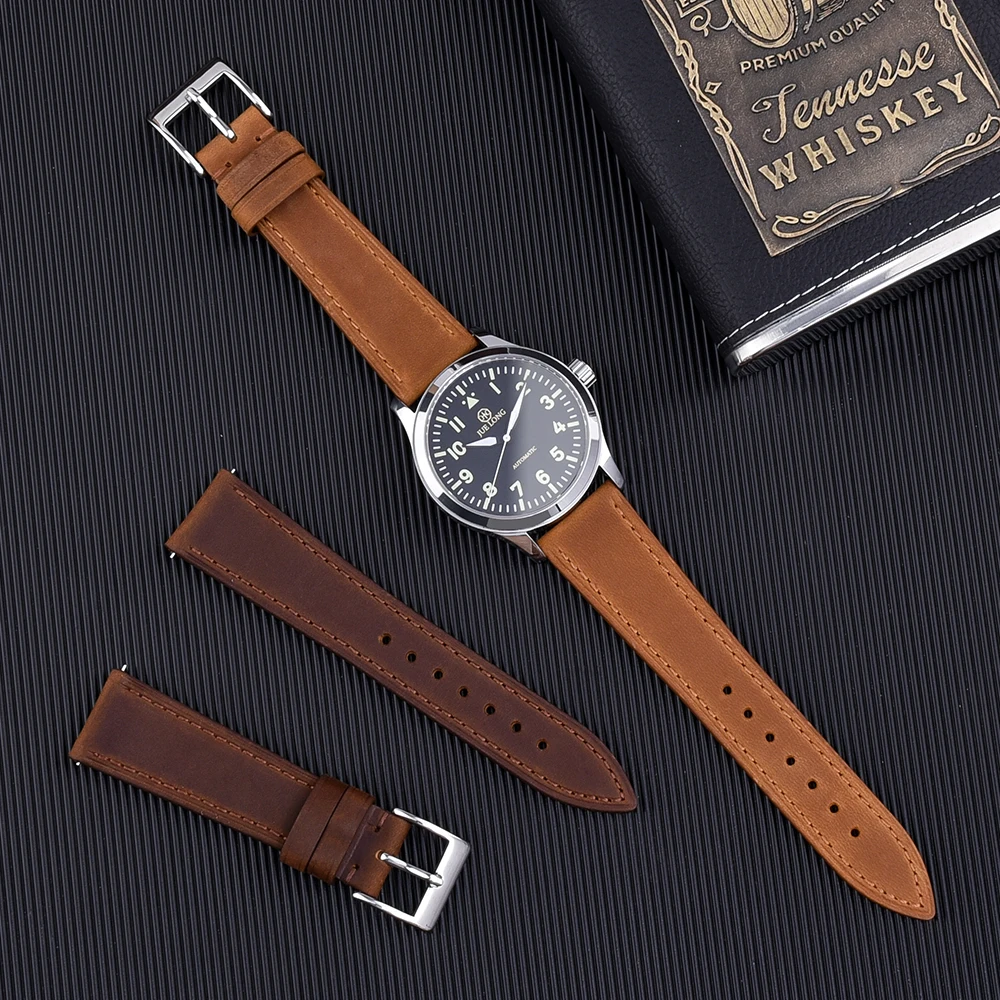 

JUELONG Brown Vintage Crazy Horse Leather Watch Band 18mm 19mm 20mm 21mm 22mm Quick Release Watch Strap