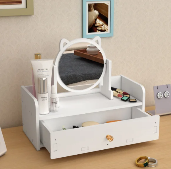 

Desktop Makeup ps Base High Quality Mirror With Jewelry Storage Box Drawer