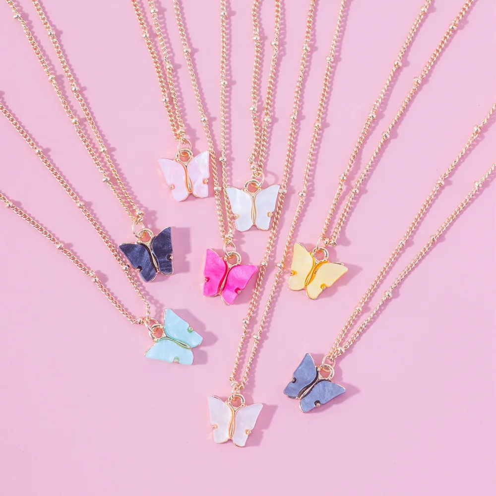 

Popular Colorful Pendant Necklace Women Fashion Female Chocker Butterfly Necklace