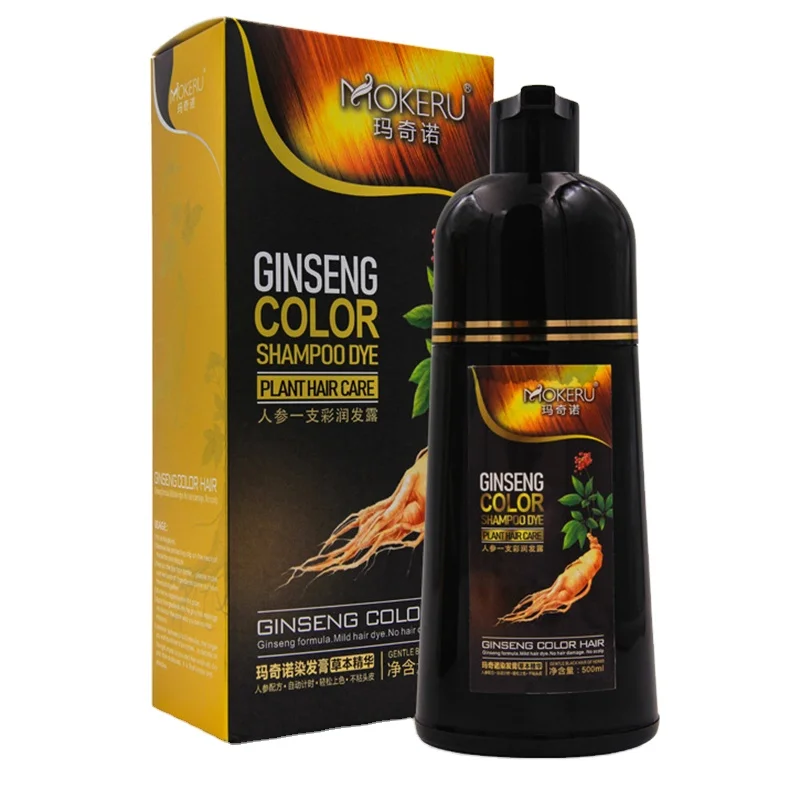 

Fast Dropshipping to SG MY TH Mokeru 500ml Organic Ginseng Natural Permanent Black Hair Dye Shampoo For Women Covering Gray Hair